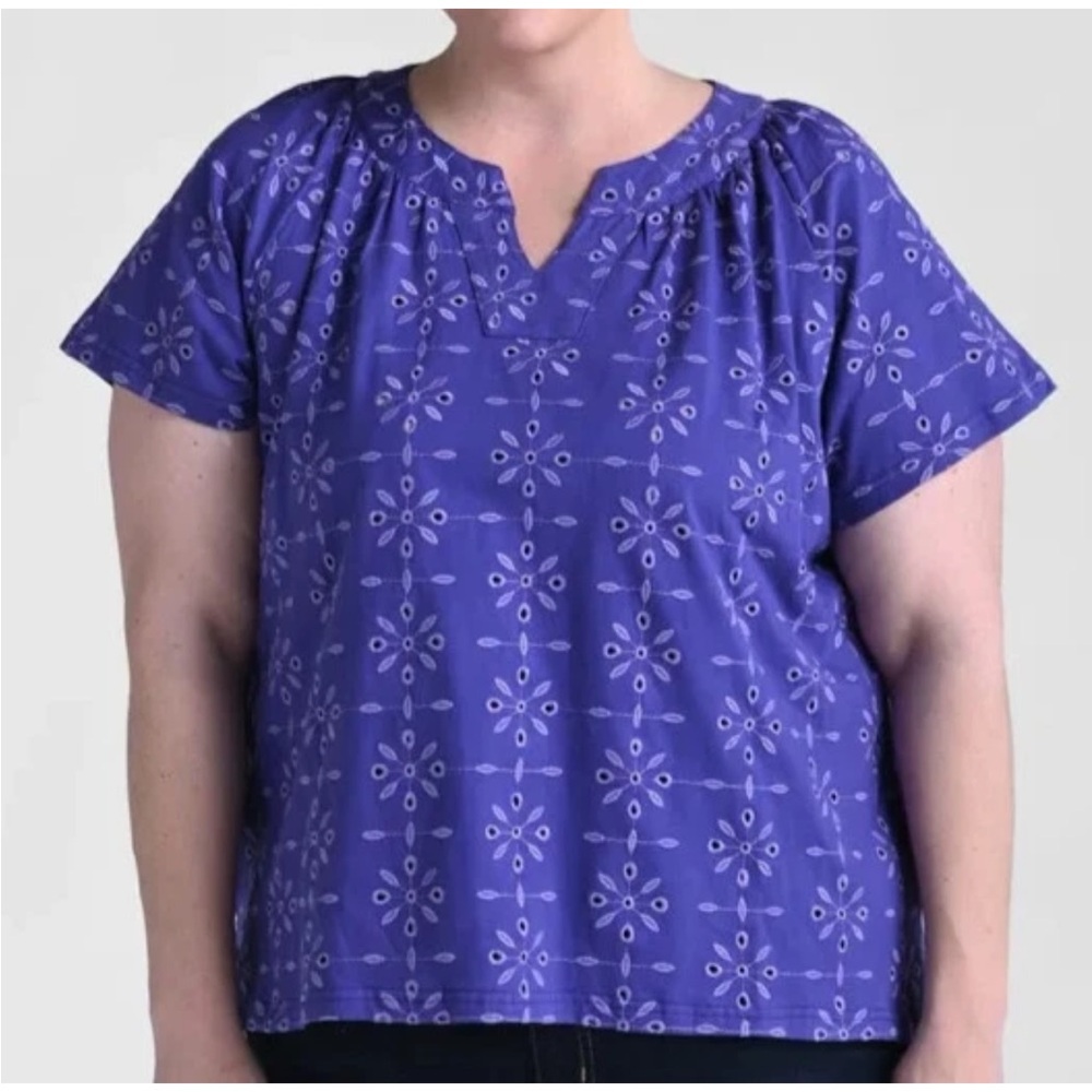 C&B Purple Lavendar Eyelet Embroidered Cotton Women's Plus Size Blouse NWT
